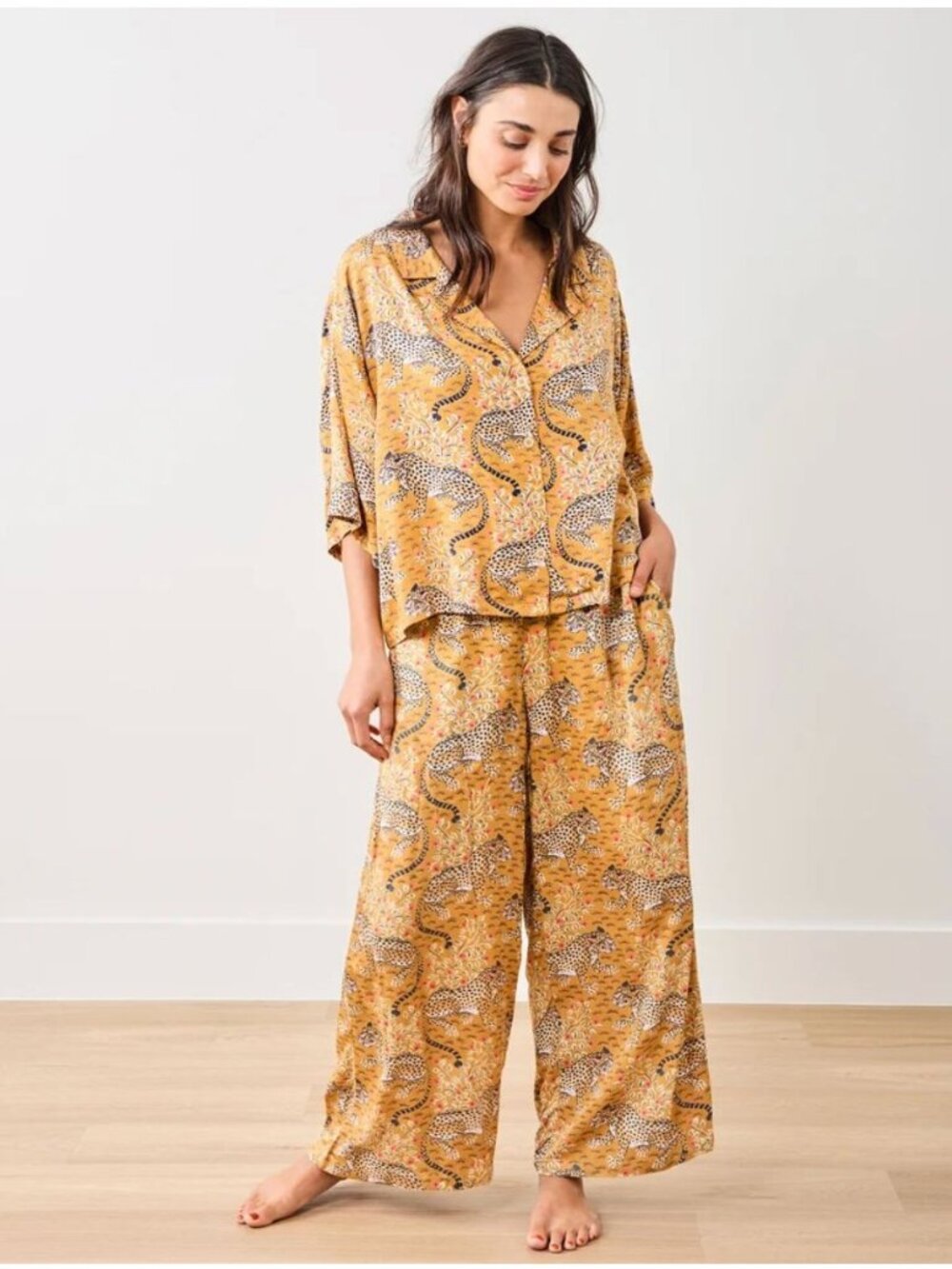 PRINTFRESH Bagheera Wildest Dreams Pajama Set Gold Leopard XL